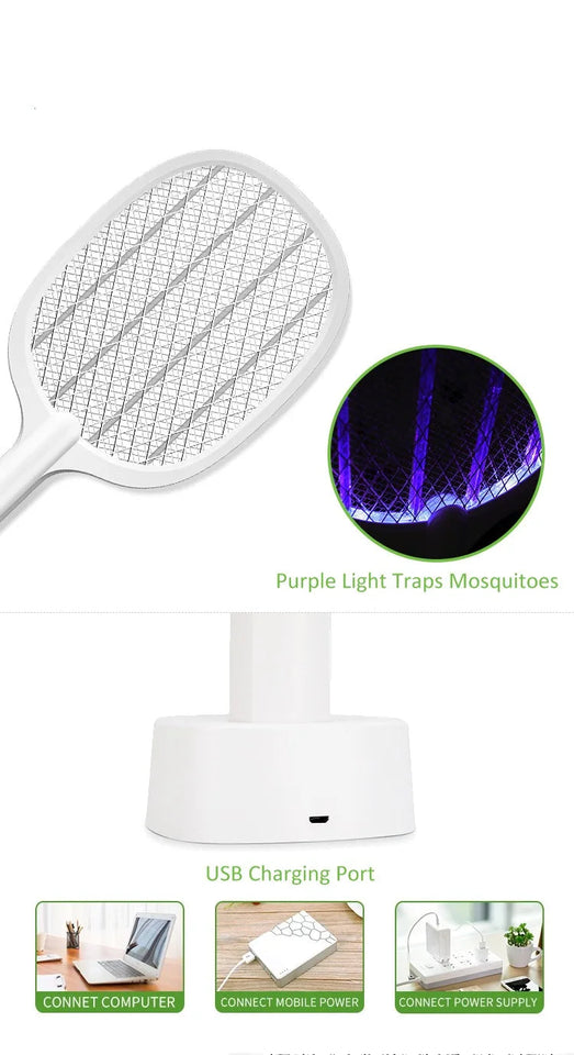 2 in 1 Rechargeable Electronic Mosquito Bat/Racket, Insect Killer Lamp